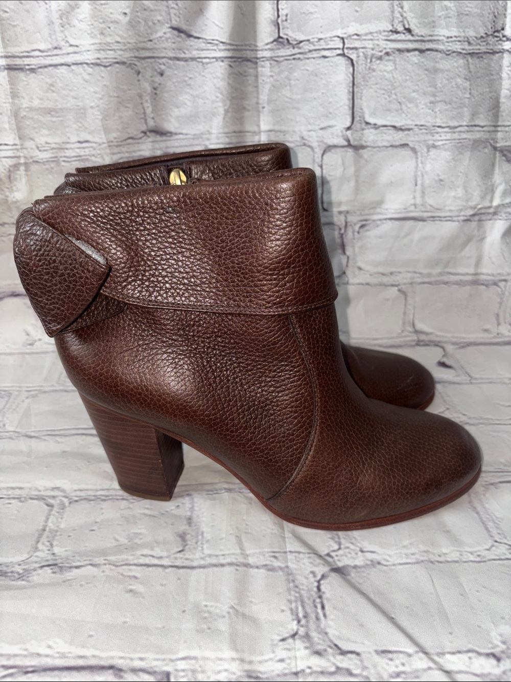 Kate Spade Brown Leather Ankle Boots Fold-Over Heel
